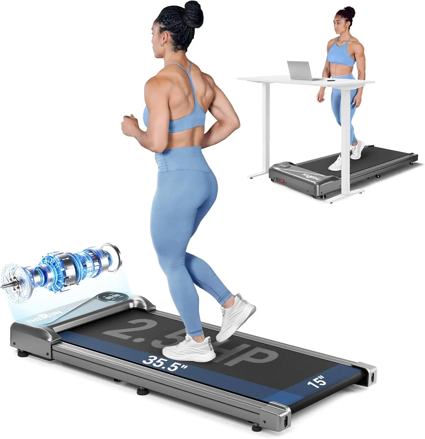 [Effy& Wiz Only] Walking Pad Treadmill with Wheels, 2.5HP and 265 lbs Weight Capacity Remote Control, LED Display, Portable Under Desk Treadmill for Home/Office Small Spaces