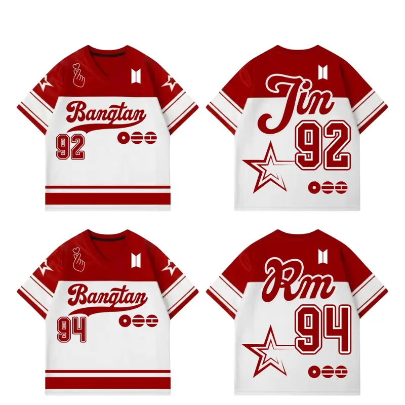 Personalized Name & Number Army Arirang World Tour Football Jersey, Bangtan Style with Red White Sporty Design, Perfect Gift for K-pop Fans