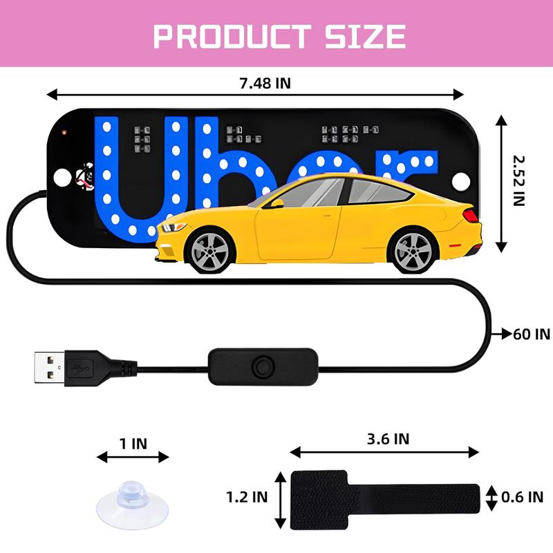 U/L Taxi Sign Light LED Decal for Car Windshield with Suction Cups USB Plug Dual-Color Conversion Scrolling Display Board Pink & Blue Light