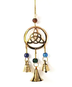 Triquetra Brass Wind Chime with Crystal Beads 9" Long