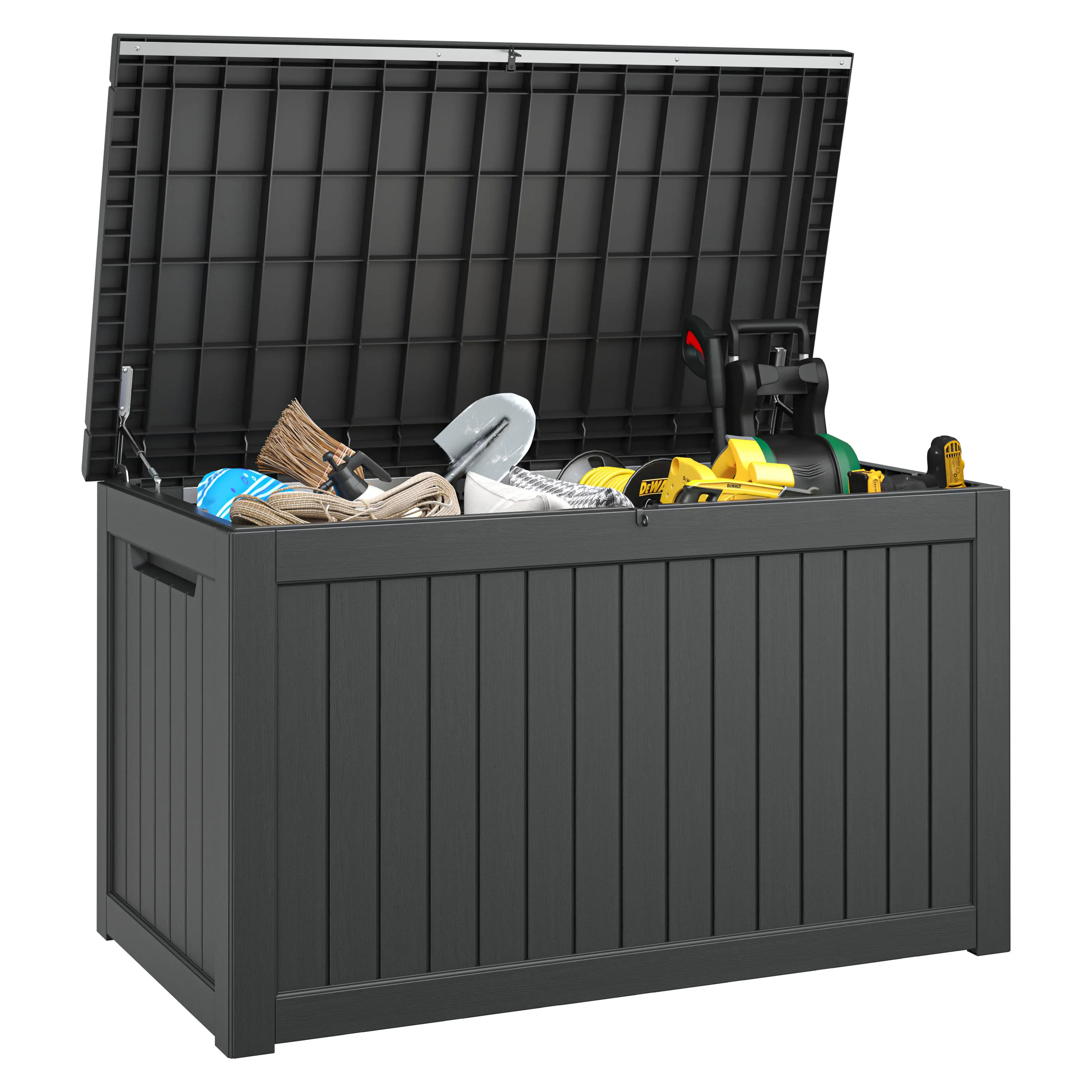 260-Gallon Lockable Resin Patio Storage Bin,Outdoor Storage Bin, Waterproof,  Ideal for Pool Accessories, Cushions, Furniture, and Gardening Tools, UV-Resistant, Outdoor Use, Black