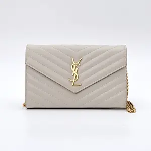 Pre-owned Yves Saint Laurent leather Clutches & Wristlets SAINT LAURENT Cassandre Classic Crema Soft Grained Chain Wallet