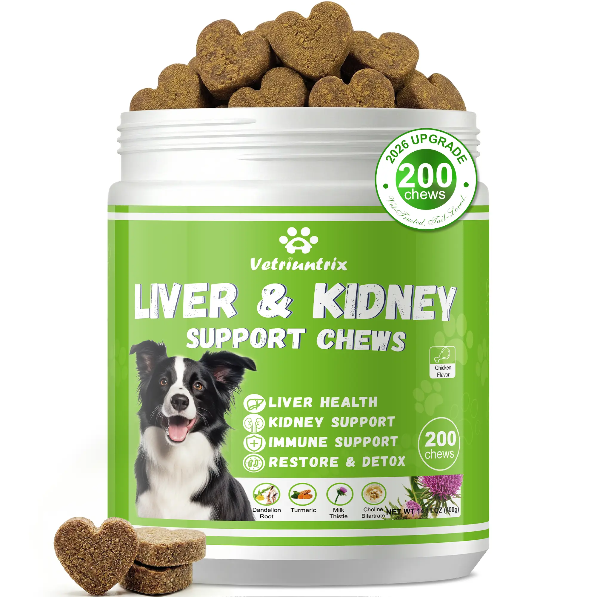 Vetriuntrix Milk Thistle Chews for Dogs - Liver & Kidney Support, Detox, Metabolic Health, Immune Boosting Multivitamin Supplement