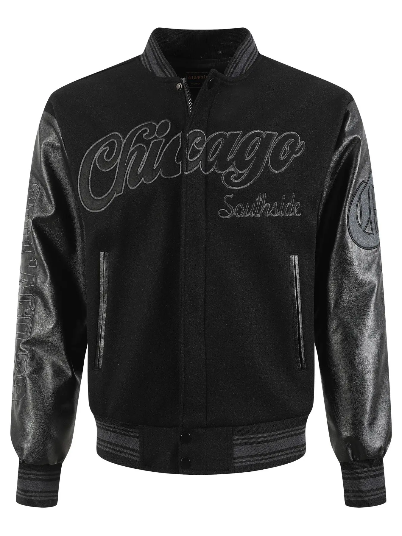 2026 New Men's Black Number Baseball Varsity zippered jacket, Casual Fashion Embroidered Zipper, pocket sportswear Patchwork black Long Sleeve street Style hip-hop coat, Street Fashion Outerwear, Streetwear Outerwear