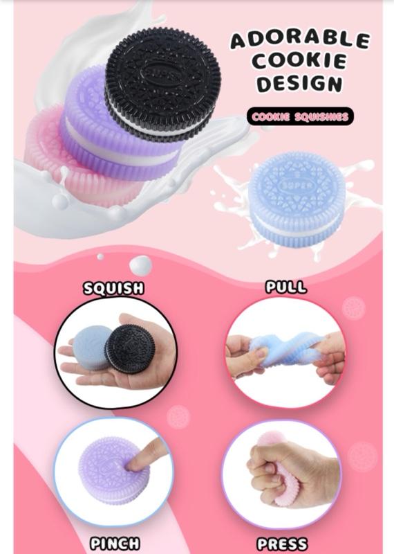 Sticky Cookie Squishies Fidget Toys Adults, Squeeze Toys Sensory Toys for Kids with Autism, Stress Balls for Adults Fidgets Birthday Gifts Party Favors for Kids(2 Pack Pink Black)