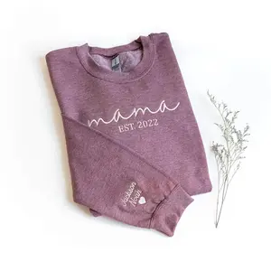 Custom Mama Embroidered Sweatshirt, Personalized Mom Crewneck with Kids Names on Sleeve, Pregnancy Reveal & Mother’s Day Gift