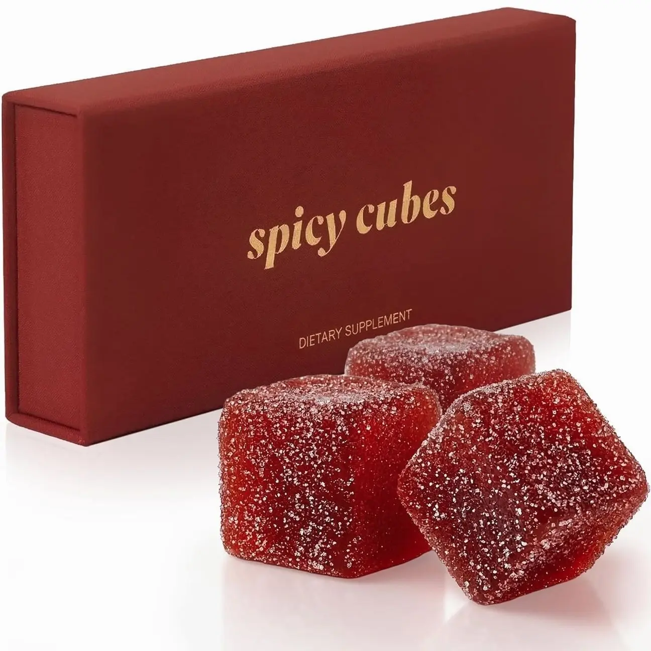 Spicy Cubes Hot Peach Gummies - Sweet & Spicy Chili Sugar Coating - Maca Root & Muira Puama for Energy, Mood & Vitality - Fun Treat for Couples & Social Moments - 1 Pack (8 pieces) Vitamin