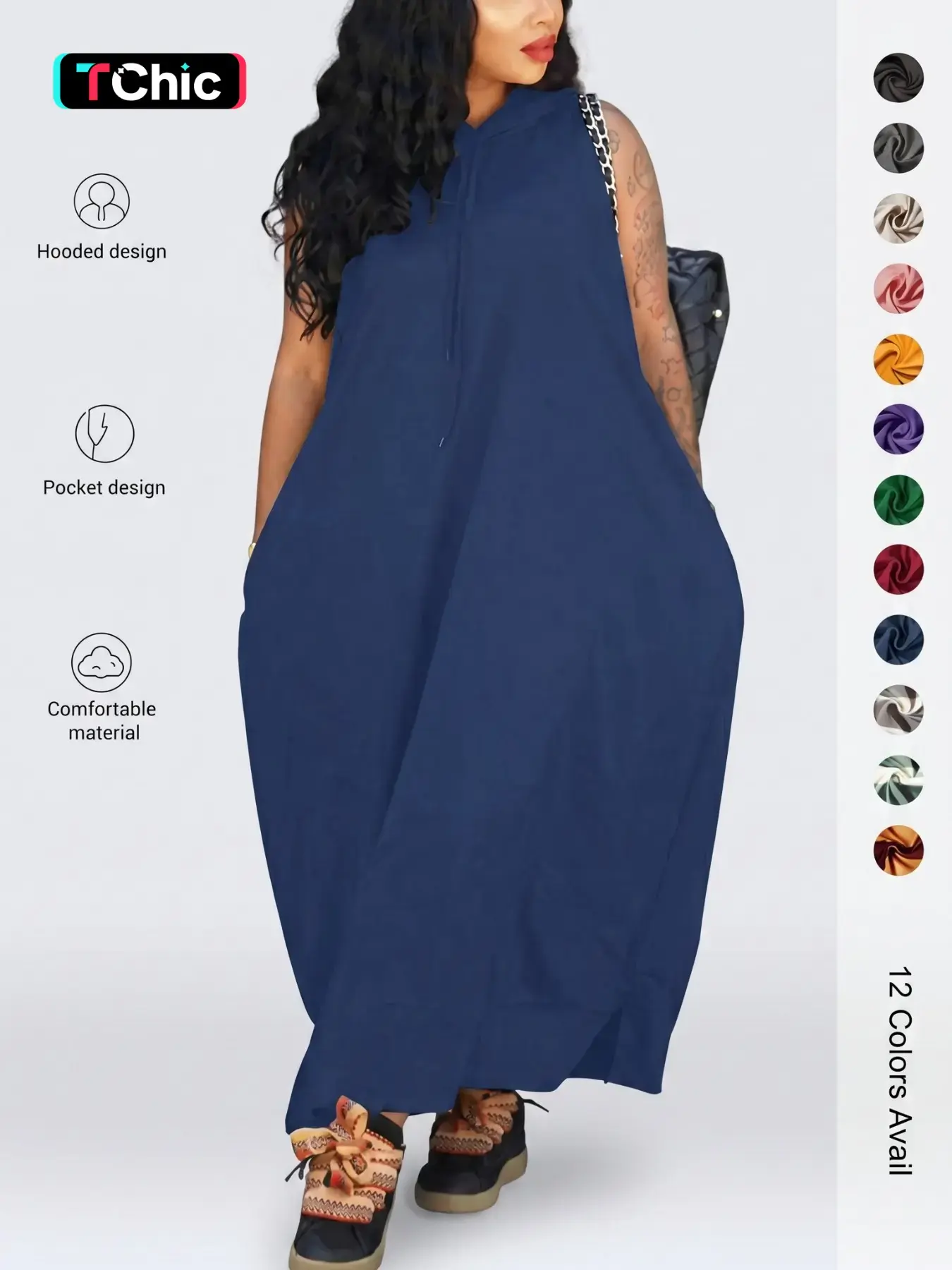 Women's Plain Drawstring Hooded Tank Dress, Casual Basic Pocket Sleeveless Dress for Summer, Fashion Women's Clothing for Daily Wear, Casual Chic Dress