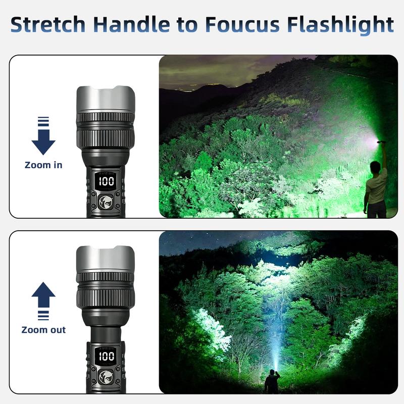 2-in-1 Strong Flashlight (Power Bank)，Digital display of power, Rechargeable，Zoomable, , X4Waterproof, Adjustable Brightness Flash Light for Outdoor, Emergency, Camping Accessories，Black  TikTokShopJumpstartSale