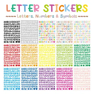 Multicolor Alphabet Letter Number Stickers, 15 Sheets Cute Uppercase Lowercase ABC Number Symbol Stickers, Self Adhesive Vinyl Letter Stickers