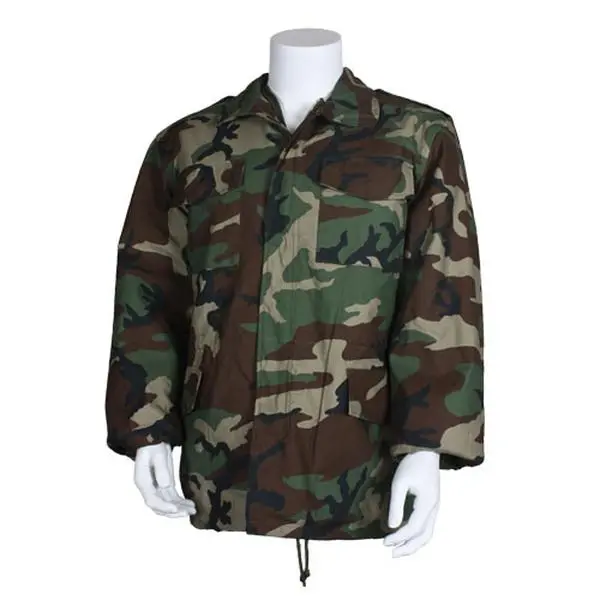 Fox Outdoor Men's M65 Cotton-Polyester Camouflage Field Jacket, Longsleeves Coat with Removable Quilted Liner, Concealed Hood, Drawstring, Heavy Zipper, Snap Pockets & Buttons, Woodland Camo, Large Size