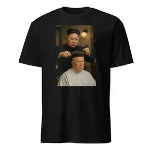 Kim Jong Un Cutting Donald Trump's Hair (US) T-Shirt, Funny Meme T-Shirt, Crew Neck
