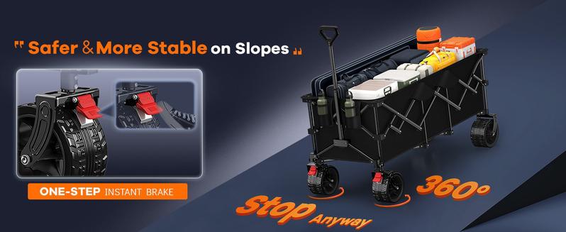 Collapsible Heavy Duty Utility Wagon Cart, Extra Long Beach Cart with All Terrain Wheels 360-560LB Capacity 120L-300L Storage, Foldable Utility Cart with Durable Steel Frame & Black Oxford Fabric for Groceries, Shopping, Camping, Sports, Garden