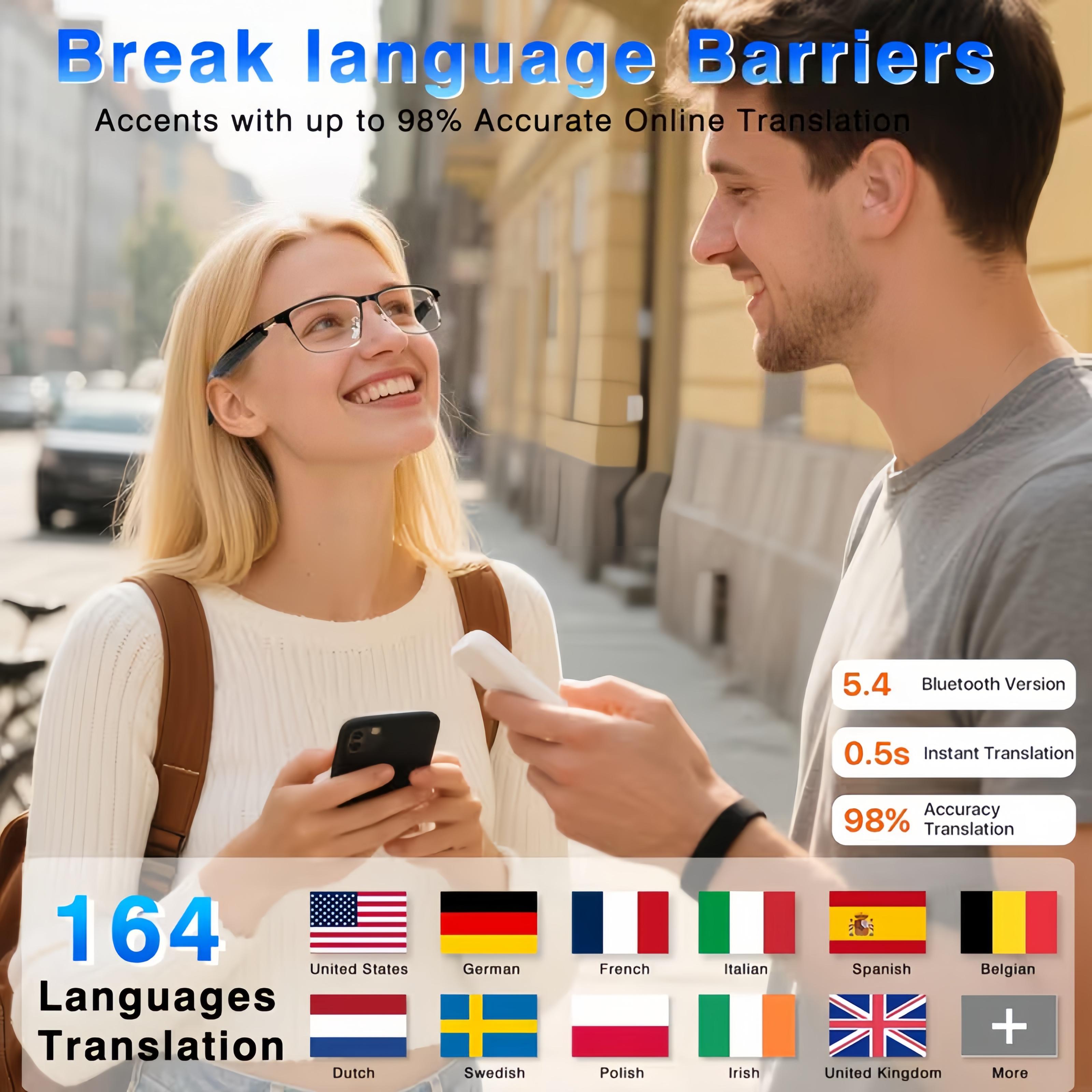 High-End AI Semi-Rimless Smart Glasses  164-Language Real-Time Translation | Open-Ear HD Audio, Bluetooth Calls & Music | Stylish Photochromic Lenses | Hands-Free, Lightweight & Comfortable for Daily Wear, Travel & Commuting | Easter gift