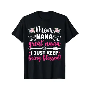 Relaxed Fit Women's Mom Nana Great Nana TShirt with Pink Floral and Heart Print Comfortable Casual Round Neck Plus Size Gift for Grandma and Family