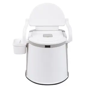Outdoor Portable Toilet for Camping | 5-Gallon Travel Toilet with Handrails, Tissue Holder & Antislip Strip, Easy-Clean Detachable Design for RV, Hiking, Fishing – Off-White