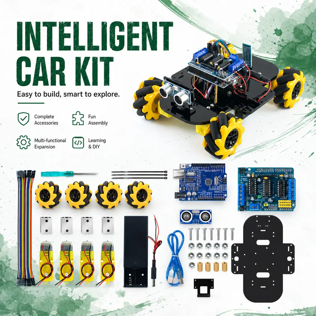 LAFVIN 4WD Mecanum Robot Car Kit for Arduino, Smart DIY Robotics Project with APP Control, Ultrasonic Obstacle Avoidance & Object Tracking – STEM Educational Coding Kit for Beginners & Hobbyists