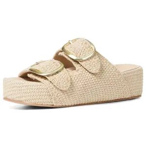 Women's Platform Sandals Espadrille Wedges Comfortable Cute Woven Straw Crochet Shoes with Adjustable Double Buckle Strap for Summer Beach Outfits