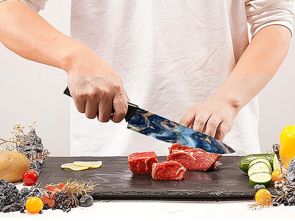 Astercook 6 Pcs Stratigraphic Series Kitchen Knife Set, German High Carbon Stainless Steel Dishwasher Safe Blade Block,  Kitchen Knives Cutting