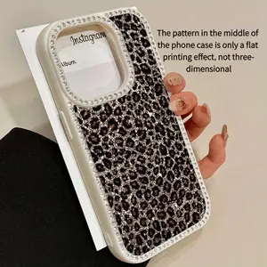 dazzling iPhone 17 leopard print reversible case adorned with diamonds and compatible with iPhone 17 16 Pro Max, 16, 15 Pro, 14, 14 Plus, 14 Pro Max, 13, 13 Pro, 12 Pro, and 11 Pro Max models. Designed to resist drops and stains, this