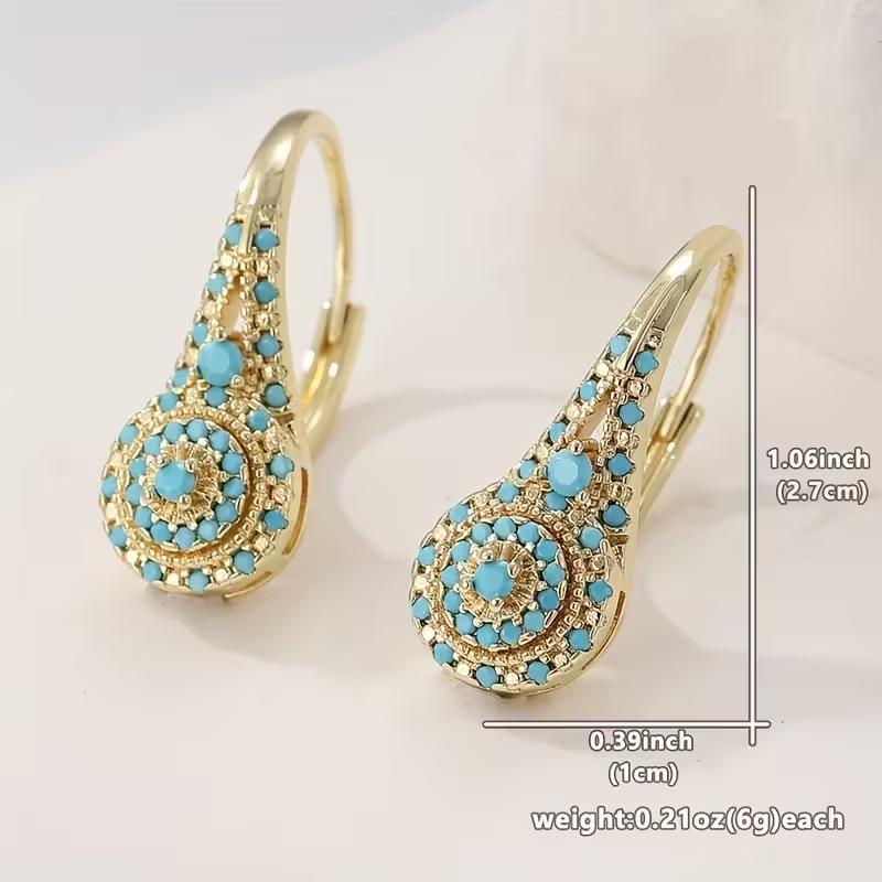 Women's Elegant Synthetic Turquoise Teardrop Dangle Earrings KC Golden Plated Statement Jewelry for Everyday & Formal Events Valentine's Gift Sophisticated Style Intricate Detailing SpringStatements