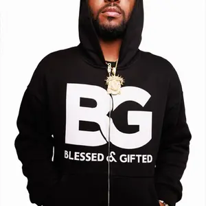 Blessed & Gifted Oversized Quitting Isn't Zip-Up Hoodie - Black with Bold BG Logo
