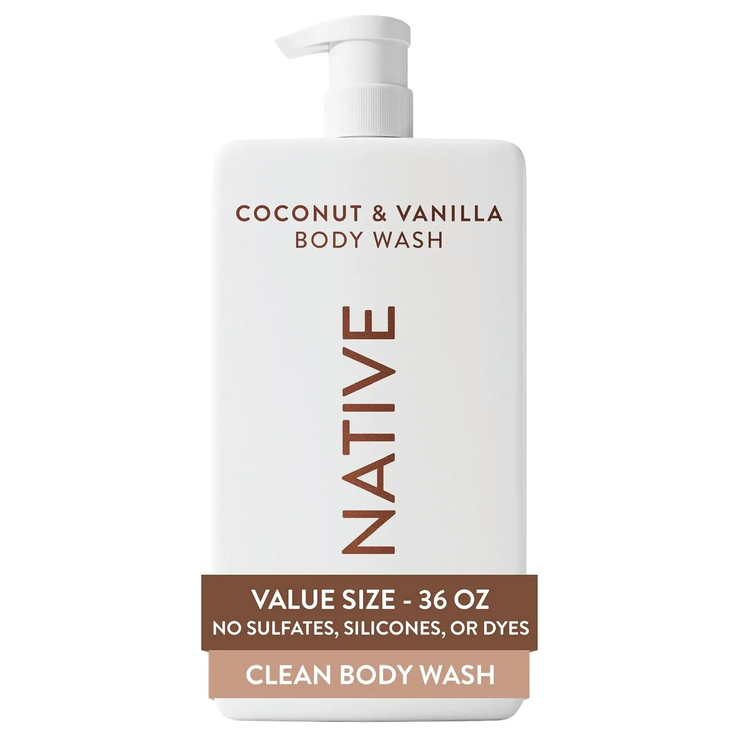 Native Body Wash for Women & Men, Coconut & Vanilla, 36 oz Pump Bottle, Sulfate-Free & Gentle