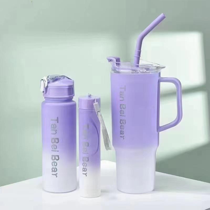 Gradient Plastic Water Cup Set Large Capacity Portable for Family Daily Drinkware Reusable Washable Mug 1500ml&900ml&300ml
