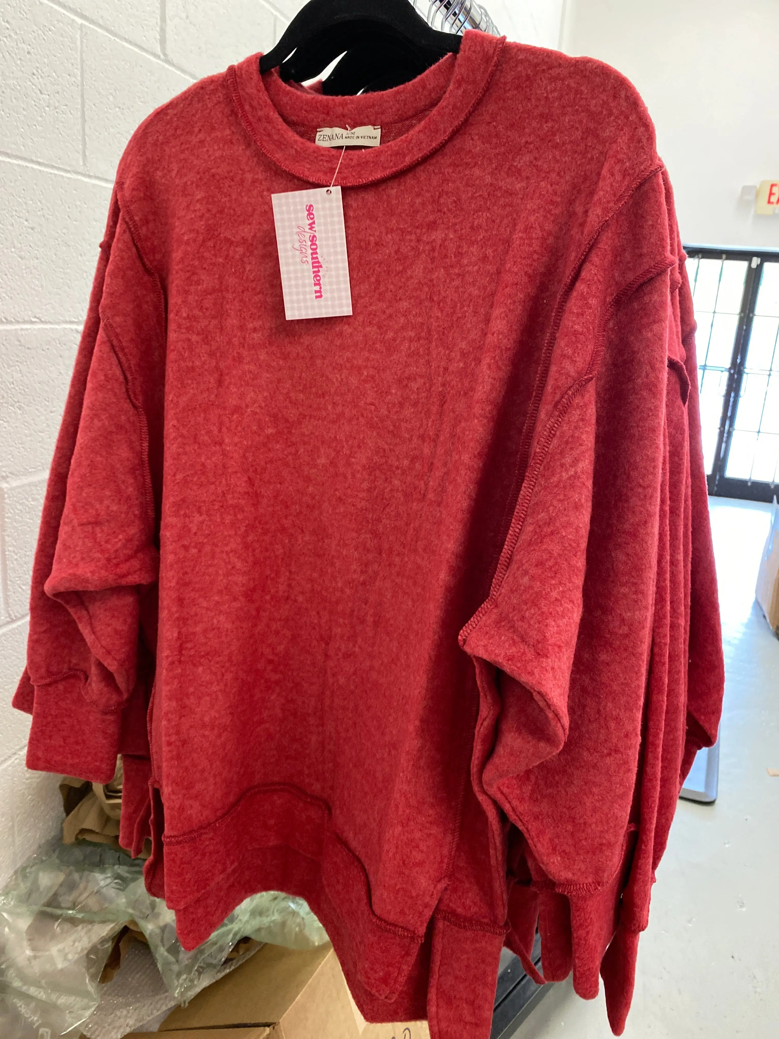 Casual Day Oversized Sweater Top, Dark Red