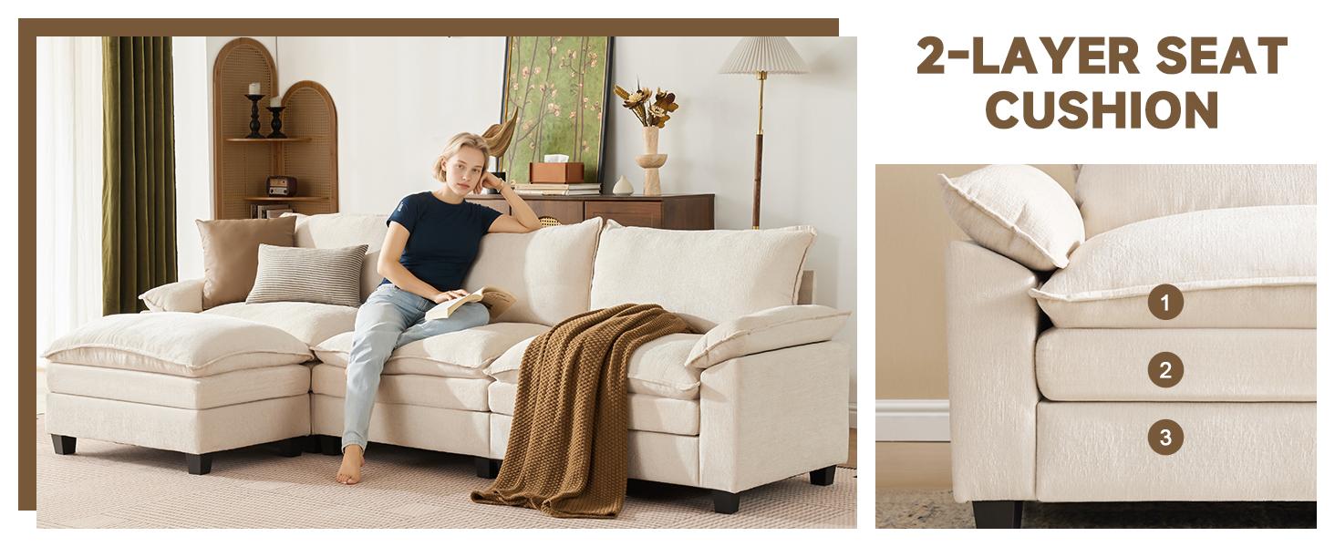 【2-3 Packages】110-143 Inch Modular Couch Sectionals with Ottoman, Big Comfy Cloud Couches, L/U Shaped 4 Seat Modular Sectional Sofa, Modern Cloud Sectional Couches for Living Room, Deep Seat Sofa