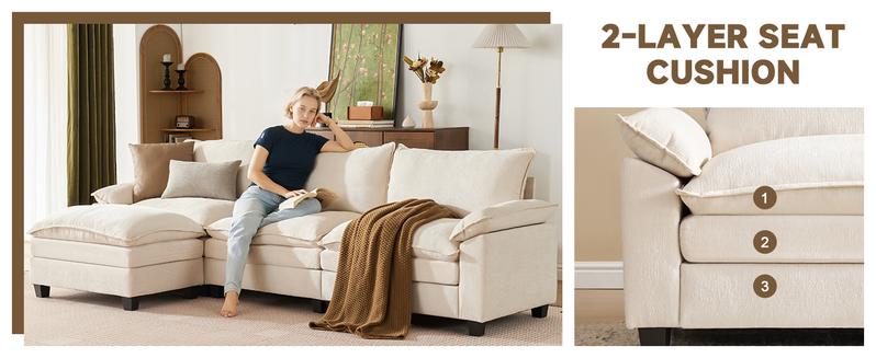 【2-3 Packages】110-143 Inch Modular Couch Sectionals with Ottoman, Big Comfy Cloud Couches, L/U Shaped 4 Seat Modular Sectional Sofa, Modern Cloud Sectional Couches for Living Room, Deep Seat Sofa