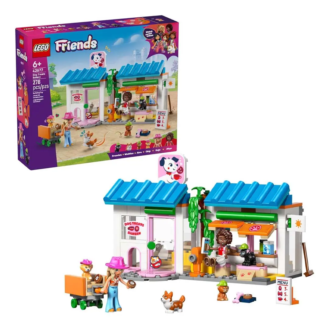 LEGO Friends Dog Treats Bakery Building Toy (42677) for 6-8 Years, with Refrigerator, Ramp, 3D Viewing Tools, 4.5" H x 7.5" W x 4.5" D