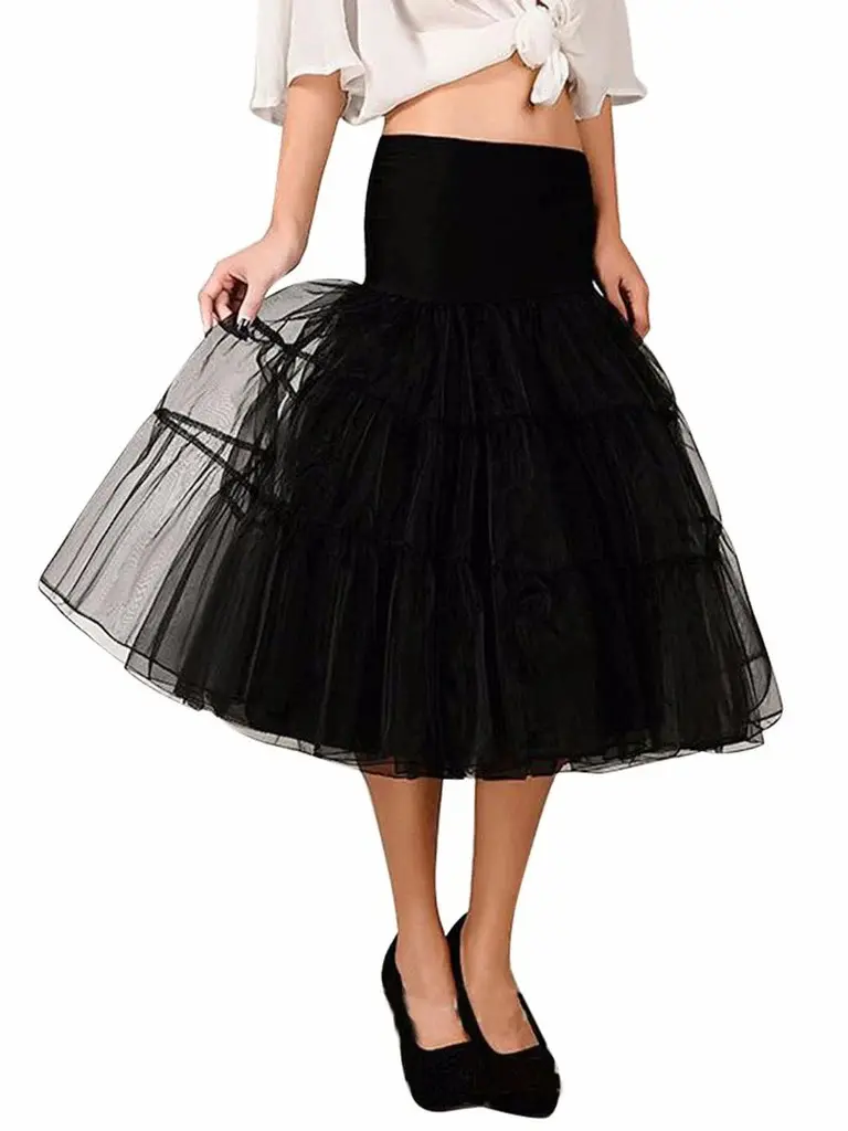 RETRO STAGE Women's Petticoat, 1950s Vintage Tutu Crinoline Underskirt, Knee-Length for Summer Outfits, M, 1950S Style Skirts, Tutu Fabric, Pull On, Solid, Plain, Drip Or Fluff Dry, Sweet, Full Skirt Volume, 1950S Sweet Style, Retro 1950S Look