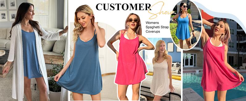 Womens Spaghetti Strap Cover Up Sleeveless Bathing Suit Coverups Backless T Shirt Beach Dress