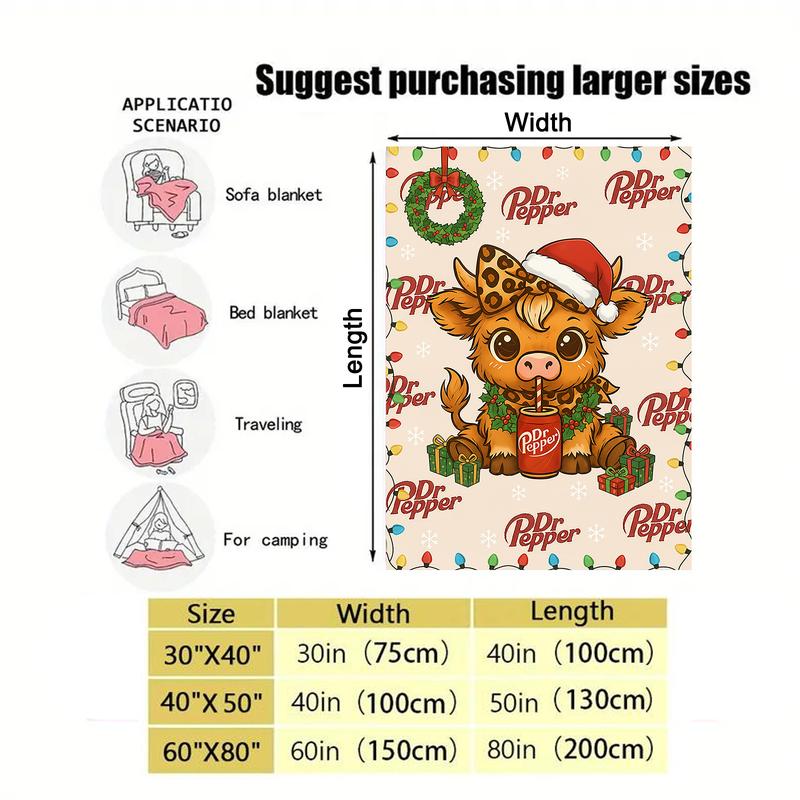 Cartoon Cute Highland Cow Pattern Blanket Dr Pepper Soft Warm Throw Blanket soft fluffy slogan print fleece decorative giftable heartfelt gift Cartoon Cute Highland Cow Pattern Blanket Dr Pepper Soft Warm Throw Blanket soft fluffy slogan print fleece decorative giftable heartfelt gift