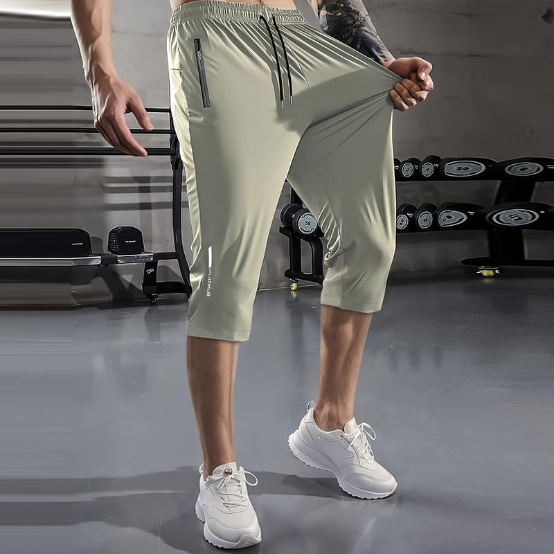 Men's summer ice silk seven-inch pants - Cool like ice silk, quick-drying, breathable, loose and casual outdoor sports pants, with zipped pockets, suitable for running, hiking and beach wear, summer sportswear | Sporty casual shorts