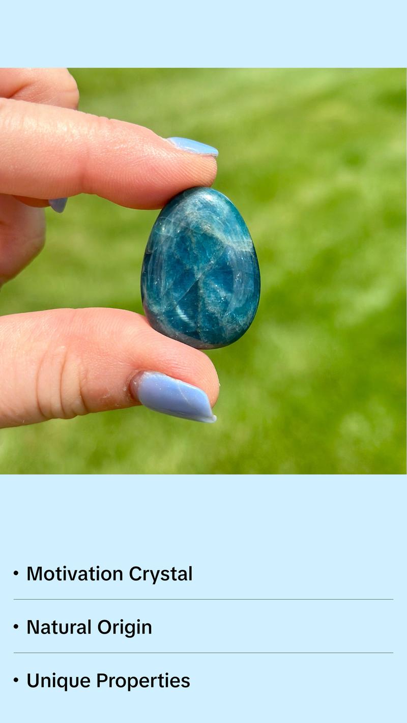 Blue Apatite Tumbled Stone - Blue Apatite Crystal from Madagascar - Motivation Crystal - Polished Blue Apatite Gemstone