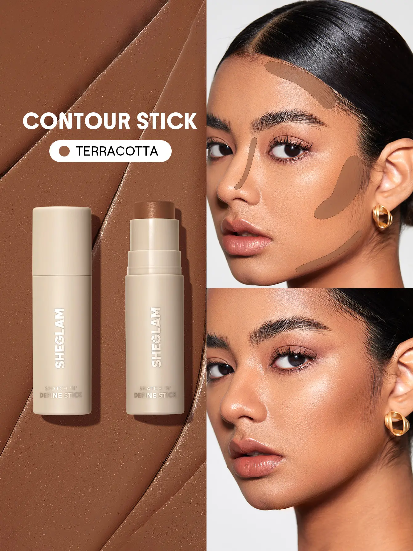 SHEGLAM Snatch 'n' Define Cream Contour Stick Long Lasting Highly Pigmented Sweat Proof Face Bronzer Face Makeup