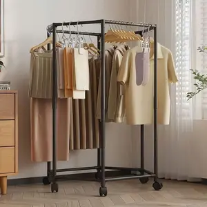 Metal Clothing Rack with Wheels - Freestanding Garment Display Stand, Circular Space-Saving Design for Home & Retail