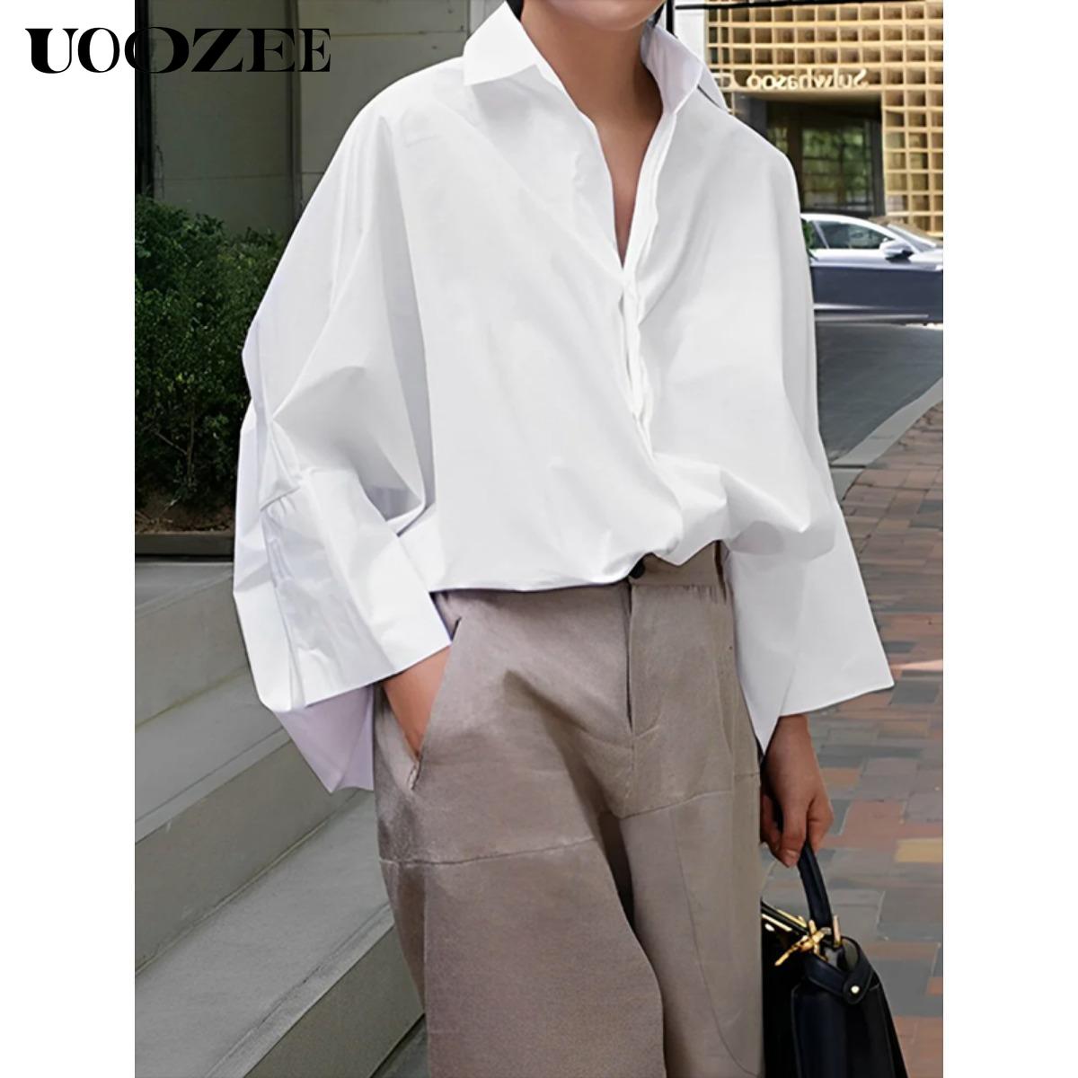 Women's Oversized Cotton Blouse Long Sleeves Solid Color Lapel Collar Baggy Casual Tops All Seasons