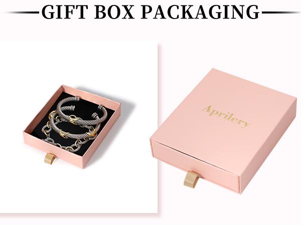 Aprilery Adjustable Stackable Twisted Cable Bracelet Set – 3PCS Cuff & Chain Link Knot Design Fashionable Statement Jewelry Gifts for Women