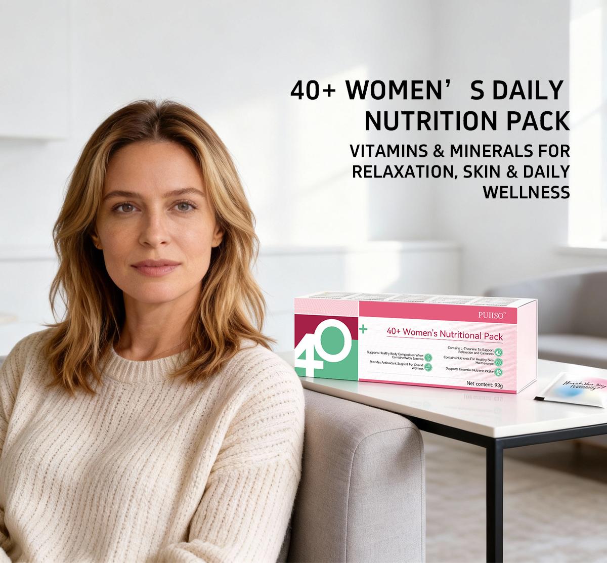 Puiiso 40+ Beautypack Women's Daily Supplement: Multivitamin, Calcium, Magnesium, Turmeric, White Tomato, Collagen, Collagen Peptides | Skin Care, Anti-aging, Antioxidant, Sleep, Stress Support | 30-Day Health Pack Dietary Collagen Fitness Minerals