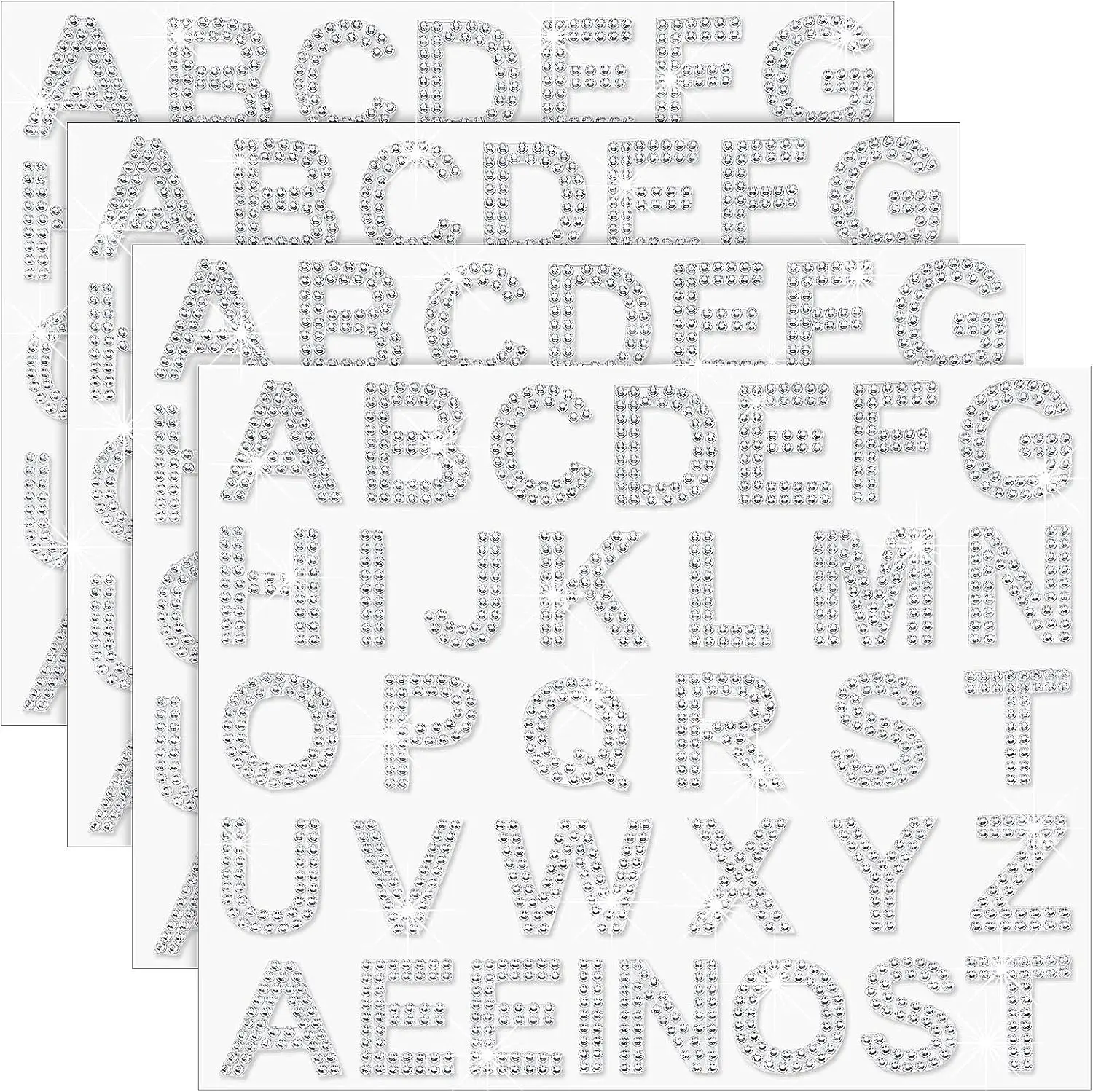 Large Rhinestone Alphabet Adhesive Stickers Set - 136-Piece with 34 Iron-On & Self-Adhesive Letters, Shiny Gems, Glitter Bling Crystal Gemstone Border for DIY Scrapbooking, Stamping, Adhesive Stickers Stickers, Sticker Set Stickers