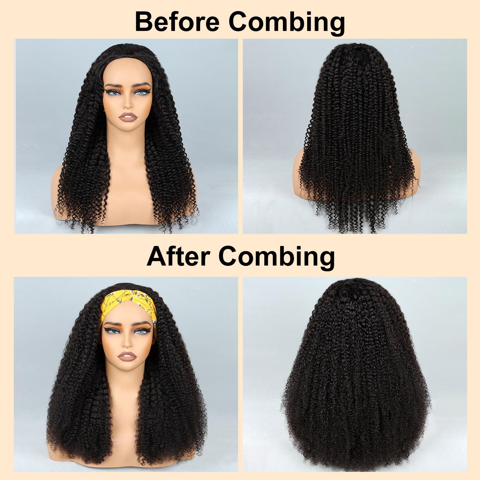 Half Wig Human Hair Glueless Wigs Upgrade 3 IN 1 Half Wig With Drawstring Seamless Clip Ins Flip Over Kinky Curly Half Wig Human Hair 200% Density Wear Go Glueless Wigs 100% Human Hair Wig Beginner Friendly For Women