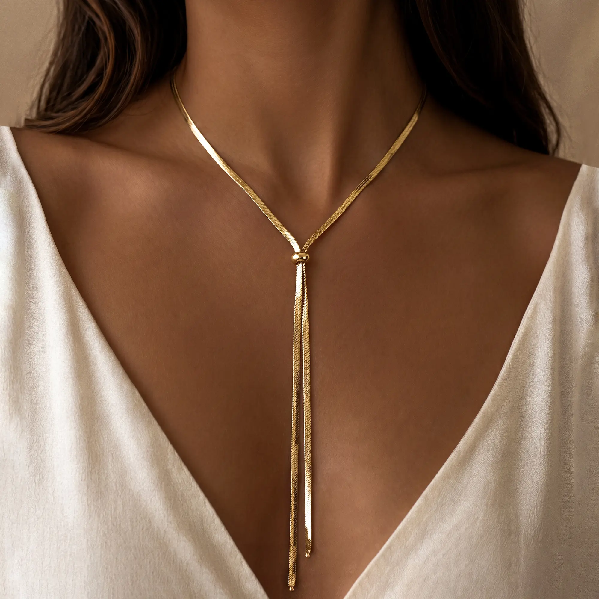 Tewiky 14K Gold Plated 39 inches Lariat Long Gold Necklace for Women Adjustable Snake Chain with Bead Dress Sweater Chain 14K Gold Plated Y-Shaped Drop Dangle Prom Jewelry Gold summer outfits Gifts
