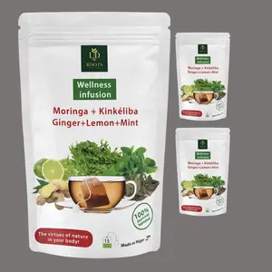 LDRootsBOTANICAL Wellness Infusion Moringa Kinkeliba Ginger Lemon Mint 100% Pure Herbal Tea 15 Servings Natural Ingredients Beverage
