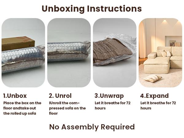 【2 Packages Shipping】Ovios 106" Modular Cloud Couch with Chaise, Upgraded Double Layer Cushion Plush Corduroy, No Assembly Required - L-Shaped Sectional Sofa Set with Flexible Configuration - 3 Seater