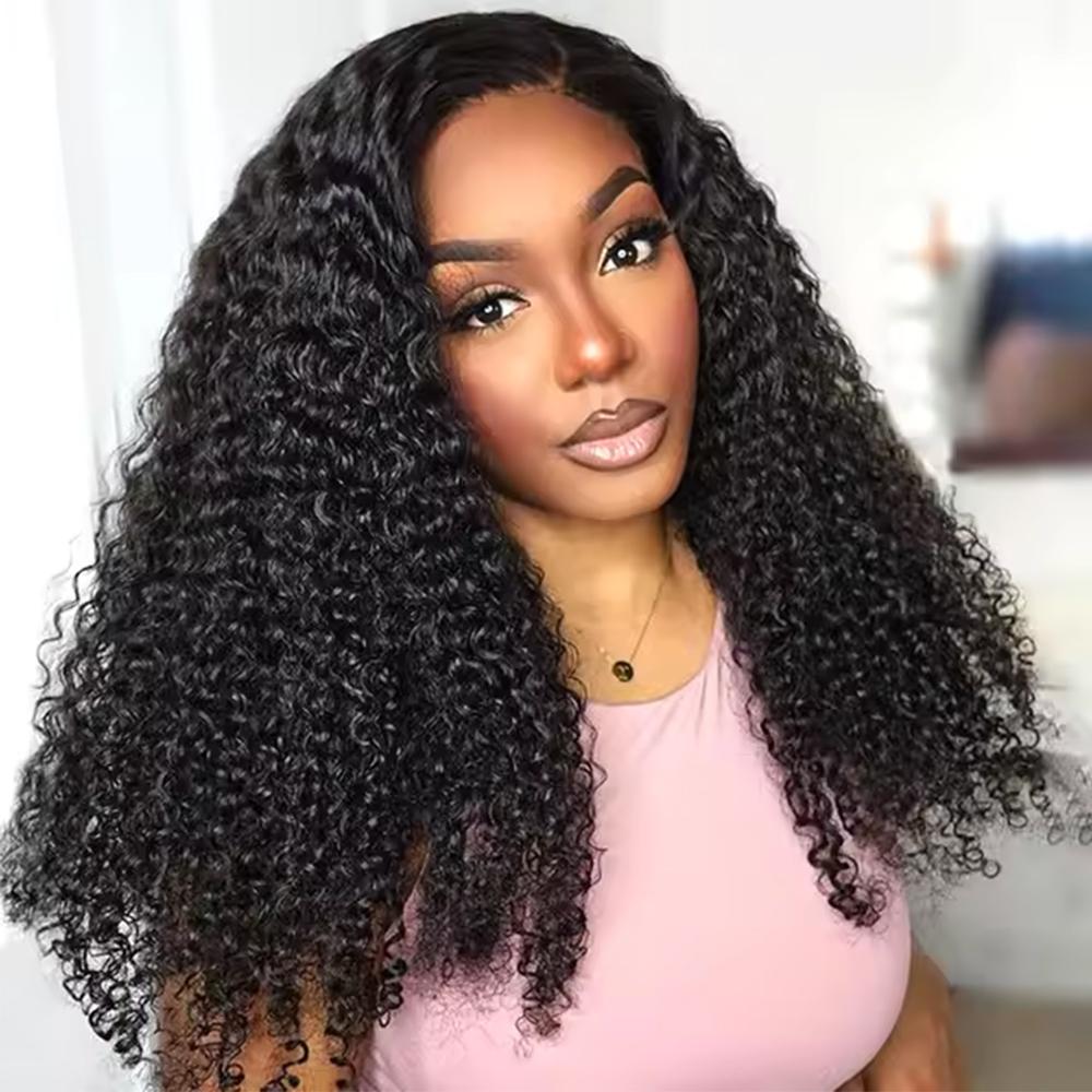 Glueless 13x6 Drawstring Curly Human Hair Wigs Pre Bleached Pre Plucked Natural Hairline Lace Frontal Wig