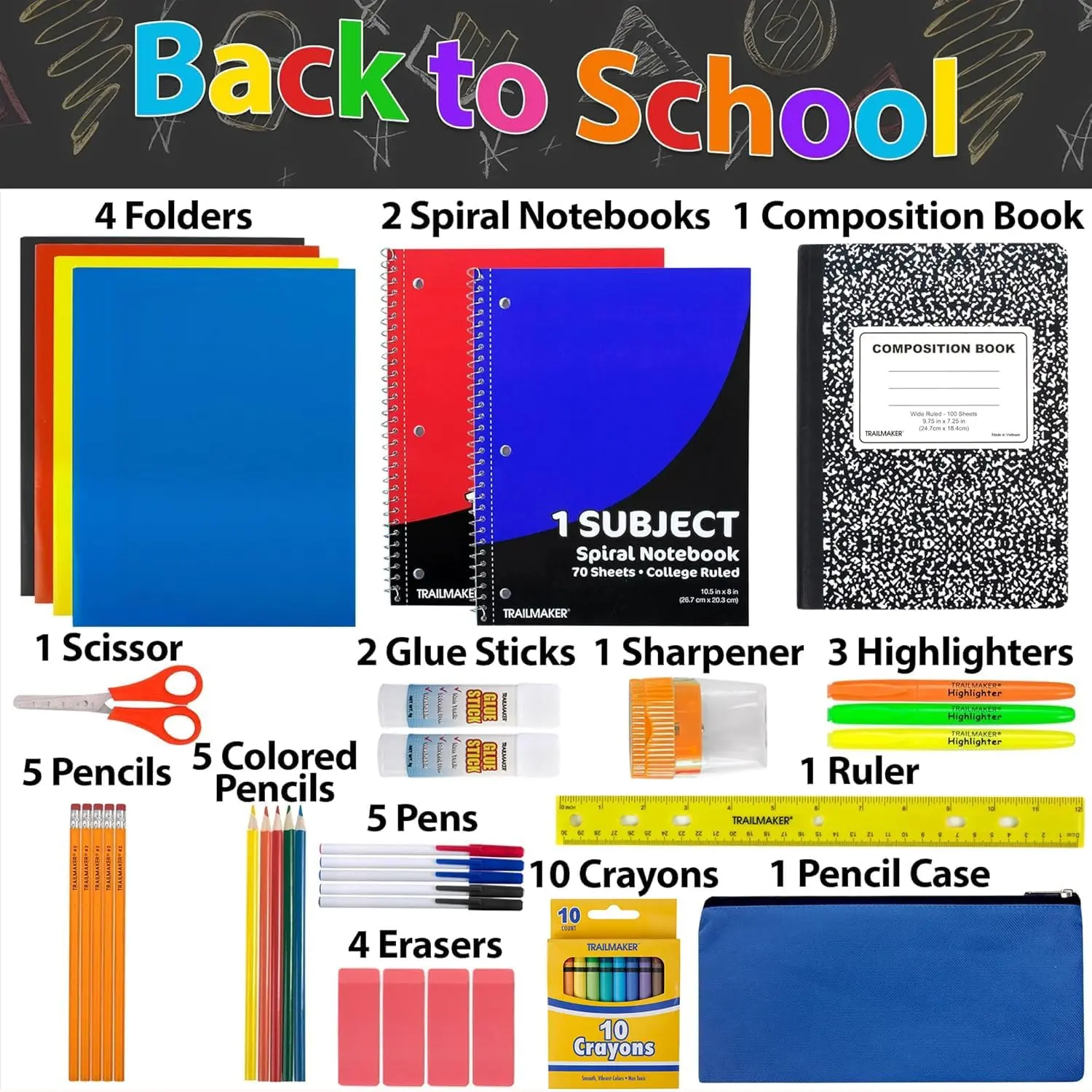 Back to school essentials: 45-piece kit K-12 School Bundle School Study Supplies