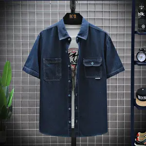 Men's Summer Patchwork Denim Shirt with Pockets No Inner Layer Needed Street Style Essential Casual Menswear